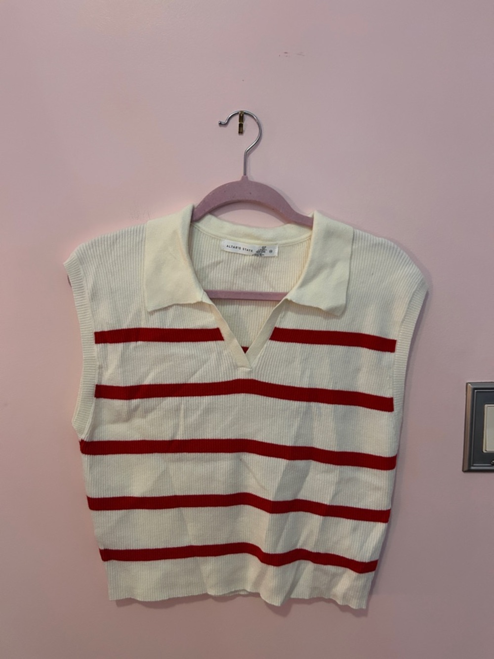 Altar'd State Cream Knit Tank with Red Stripes